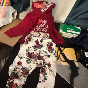 PatPat Floral Print Leggings with Red Hoodie